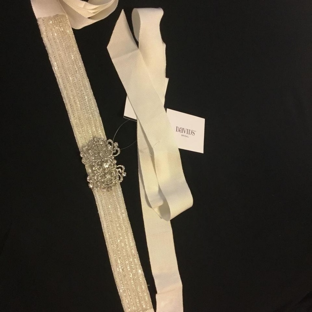 Ivory Rhinestone Beaded Grosgrain Sash - Picture 4 of 5